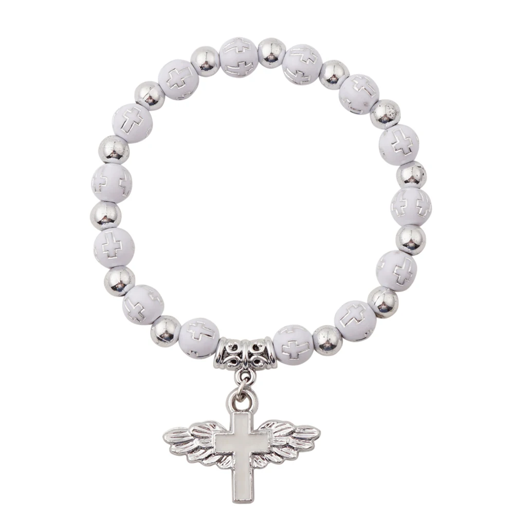 

Angel Wing Cross Crystal Stretch Bracelet Recuerdos de Bautizo Communion Birthday Wedding Shower Favor for Boy and Girl