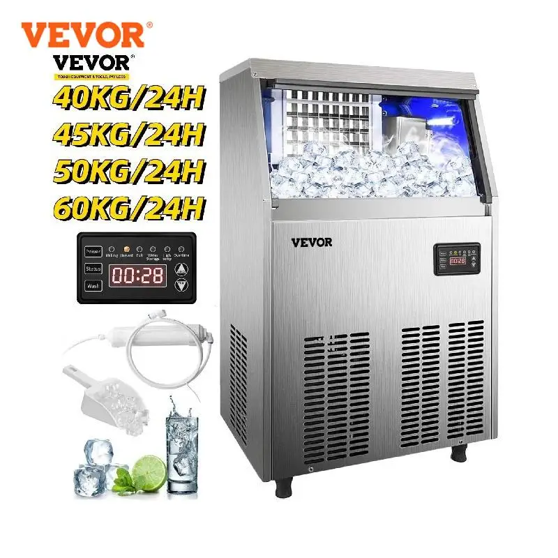 VEVOR Commercial Cube Ice Maker 40-70กก./24H อิสระ Auto Clear Liquid Freezer Ice Generator เครื่อง110V Home Appliance