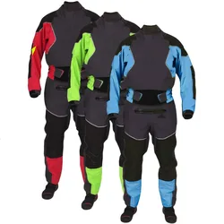 Tuta asciutta per Kayak a 4 strati per uomo guarnizioni in lattice sul collo e sul polso gonna doppia regolabile, serrature in Neoprene con gancio e anello