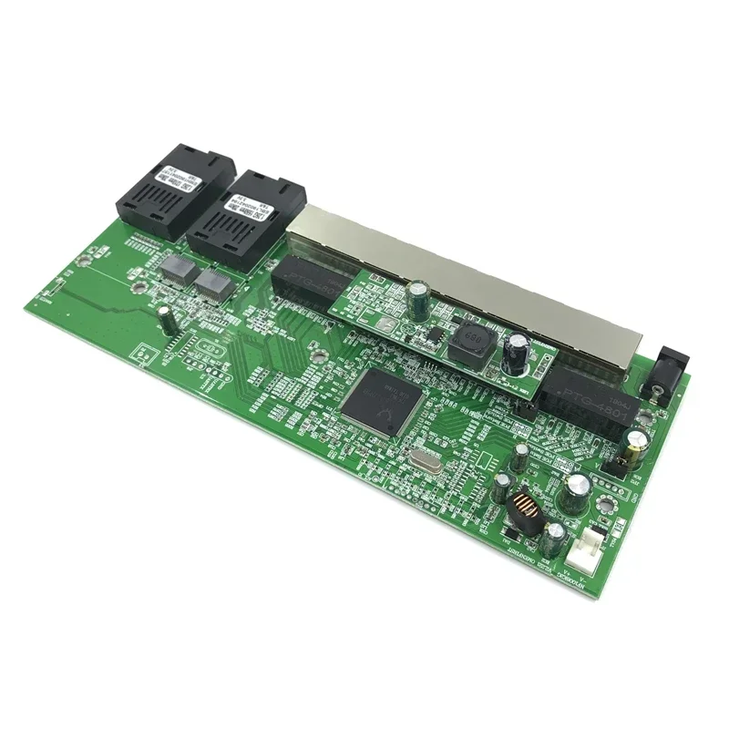 PoE terbalik sakelar Ethernet Gigabit, 10/100/1000M Mode tunggal serat optik 8 RJ45 dan 2 SC Fiber Motherboard1.25G 20KM