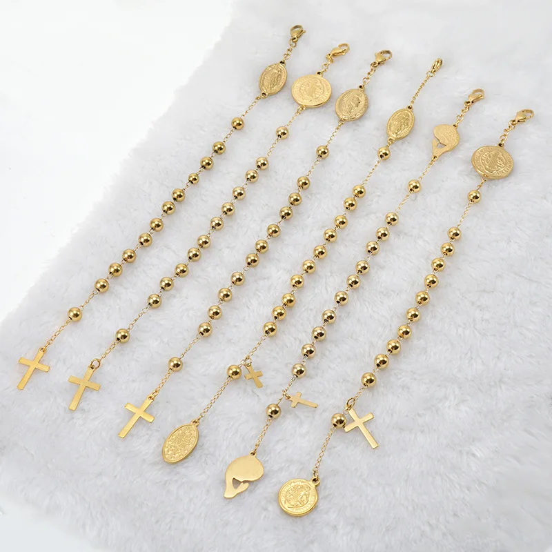 Fashion Stainless Steel Virgin Mary Beaded Religious Bracelet for Men Women Daily Wear Hand Jewelry Wholesale