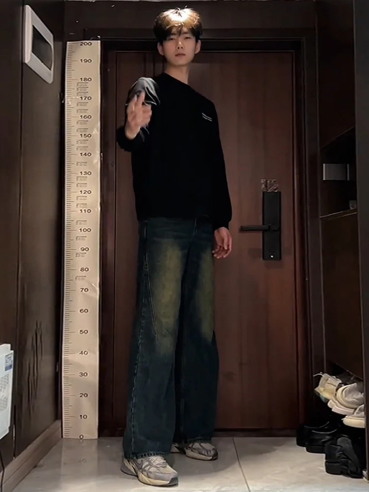 

Мужские джинсы Cleanfit с расклешенными штанинами, высокой талией, прямым кроем, в американском ретро-стиле, для весны и осени, молодежная мода