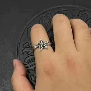S925 sterling silver Thai silver retro square big star ring does not fade niche high-end men's medieval 5