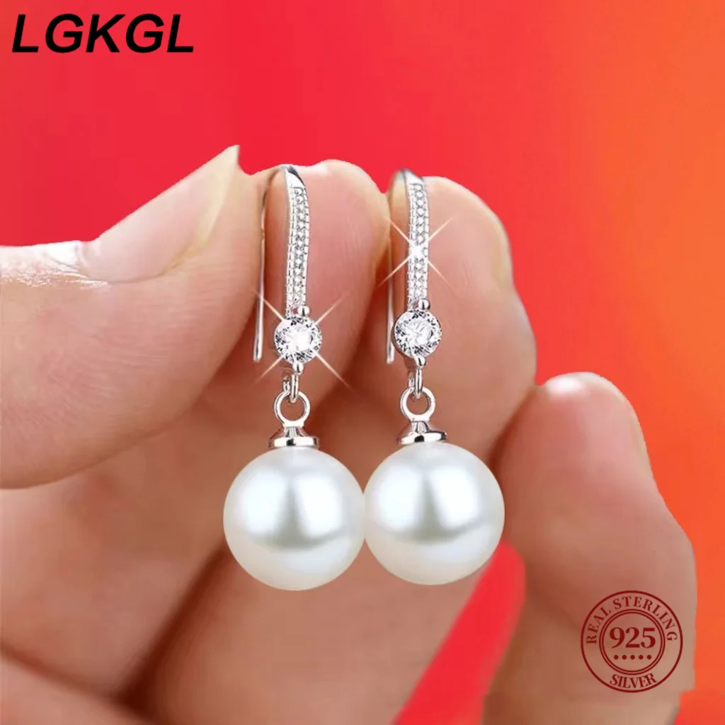 

LGKGL Elegant Round Imitation Pearl Dangle Earrings Dazzling CZ Women Engagement Wedding Graceful Accessories Fashion Earrings