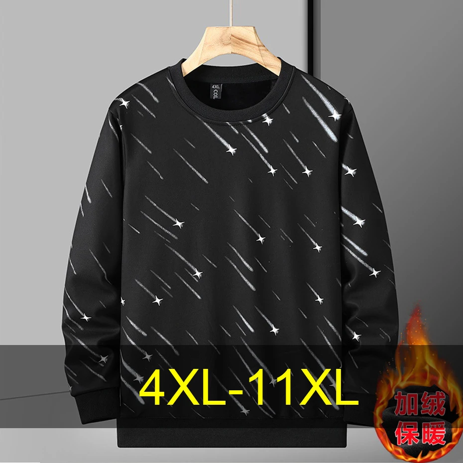 

11XL 10XL Plus Size Sweatshirts Men Autumn Winter Fleece Pullover Fashion Casual Meteor Print Sweatshirt Big Size 11XL