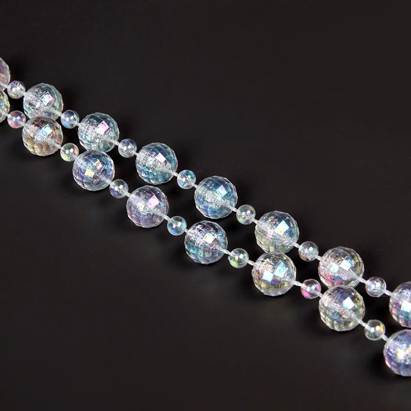 

32-62feet Iridescent Acrylic Beads Strand 10+4mm Round Beads Chain Xmas Wedding Party Diamond Garland Decor Rhinestone Curtain
