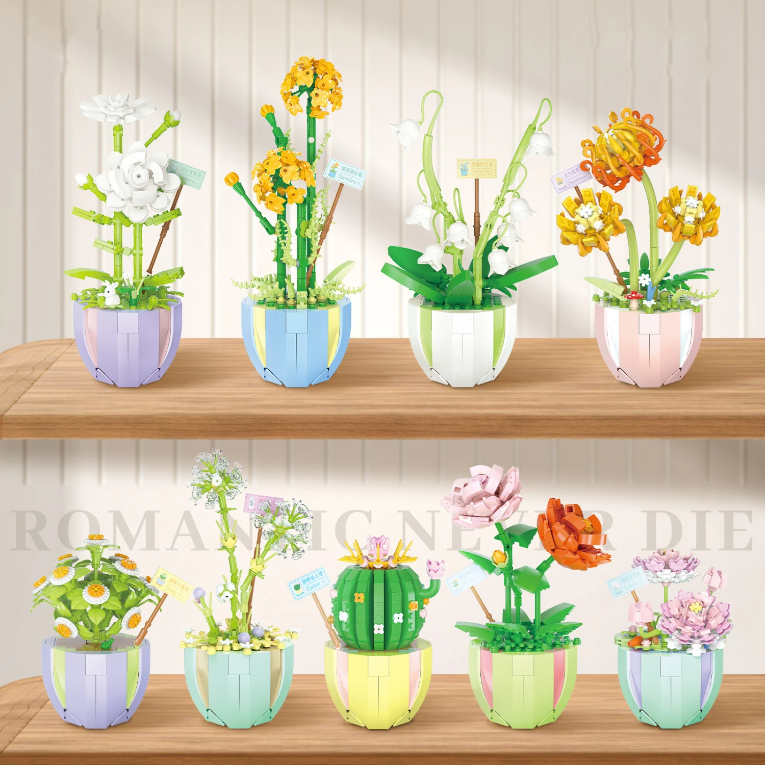 Rose Flower Building Block Brick Eternal Bouquet Prickly Pear Model Plant Decoration Educational Toy For Kids Birthday Gift