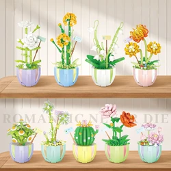 Rose Flower Building Block Brick Eternal Bouquet Prickly Pear Model Plant Decoration Educational Toy For Kids Birthday Gift
