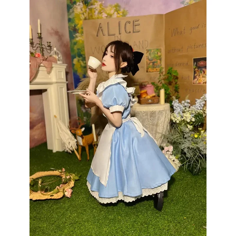Lolita op menina azul festa feminina manga curta vestido de empregada conjunto halloween cosplay trajex,5;d'2.y;8'