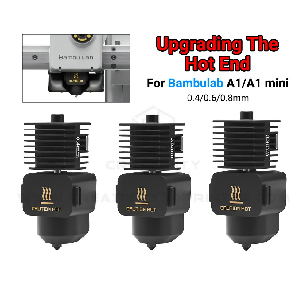 

Для Bambu Lab A1/A1 Mini Hotend Kit, быстрая печатающая головка в сборе, термисторный нагреватель, сопло из закаленной стали 0,4/0,6/0,8 мм
