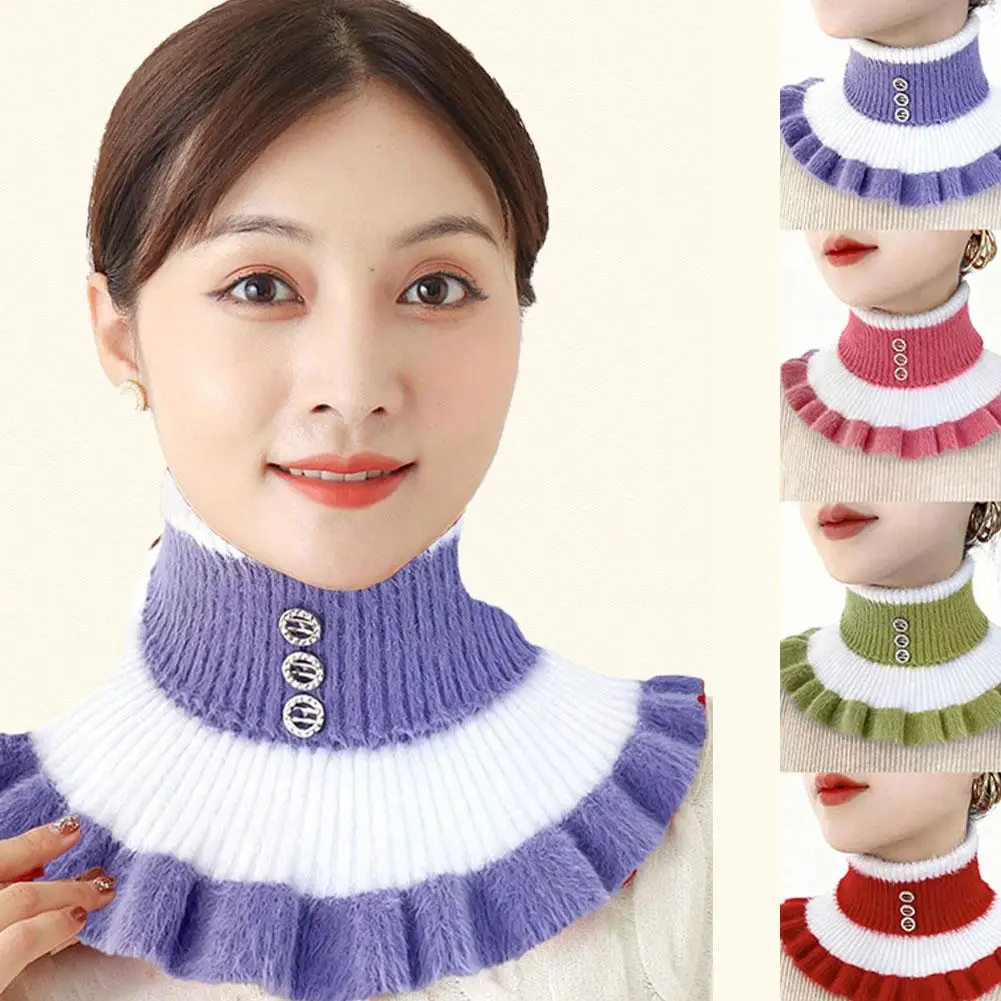 New Knitted Stripe Lapel Collar Warmth Neck Cover for Women Thickened Imitation Mink Velvet Fake Collar Neck Scarf