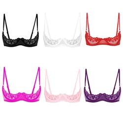 Soutien-gorge Push Up en dentelle pure pour femmes, 1/4 bonnets, bretelles réglables, sans doublure, sous-vêtement