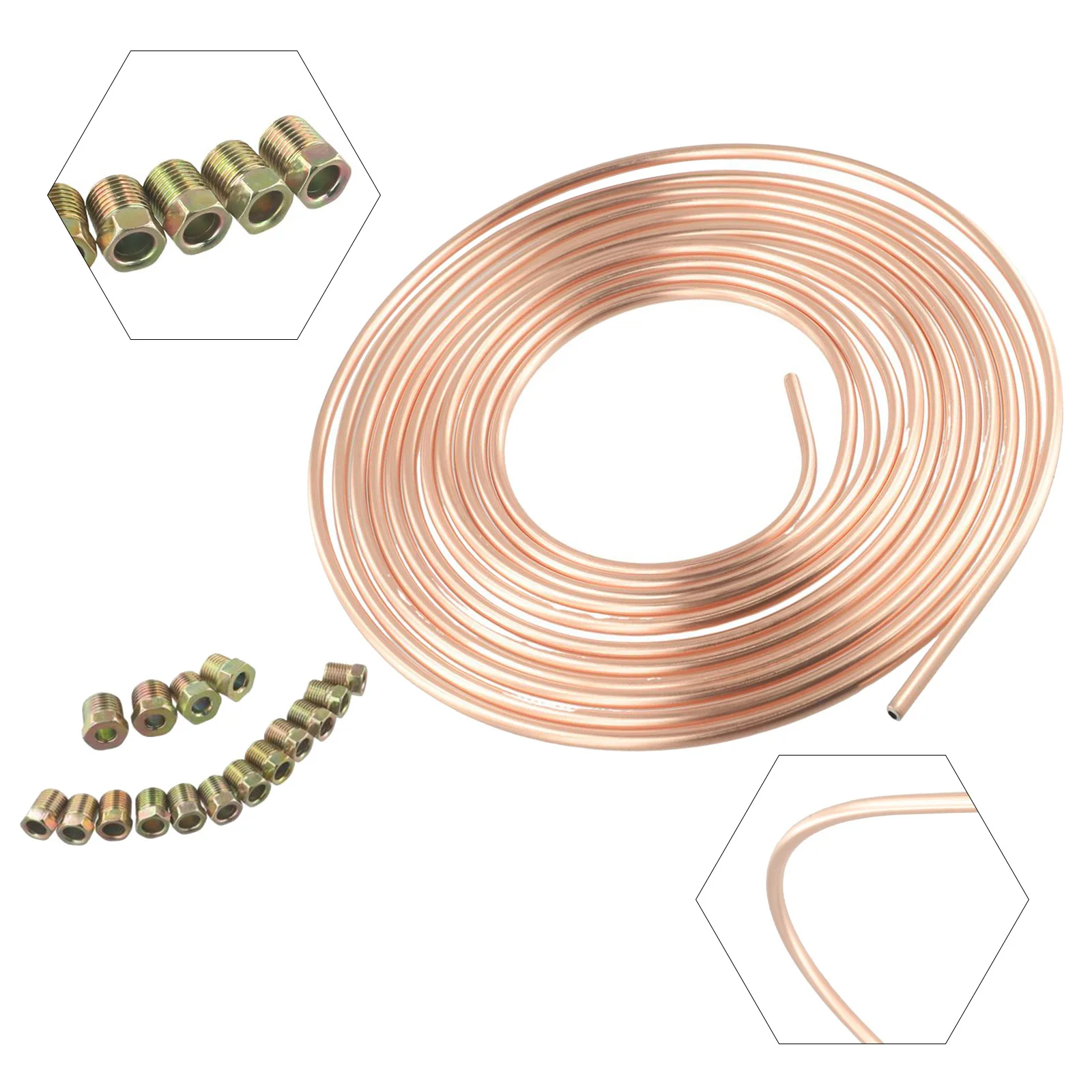 1Set Car Iron Plated Copper Tube Brake Line Tubing Coil Roll Fittings Kit 1/4 OD 25 Ft 7.62m Steel-Zinc Copper Nickel Wear Parts