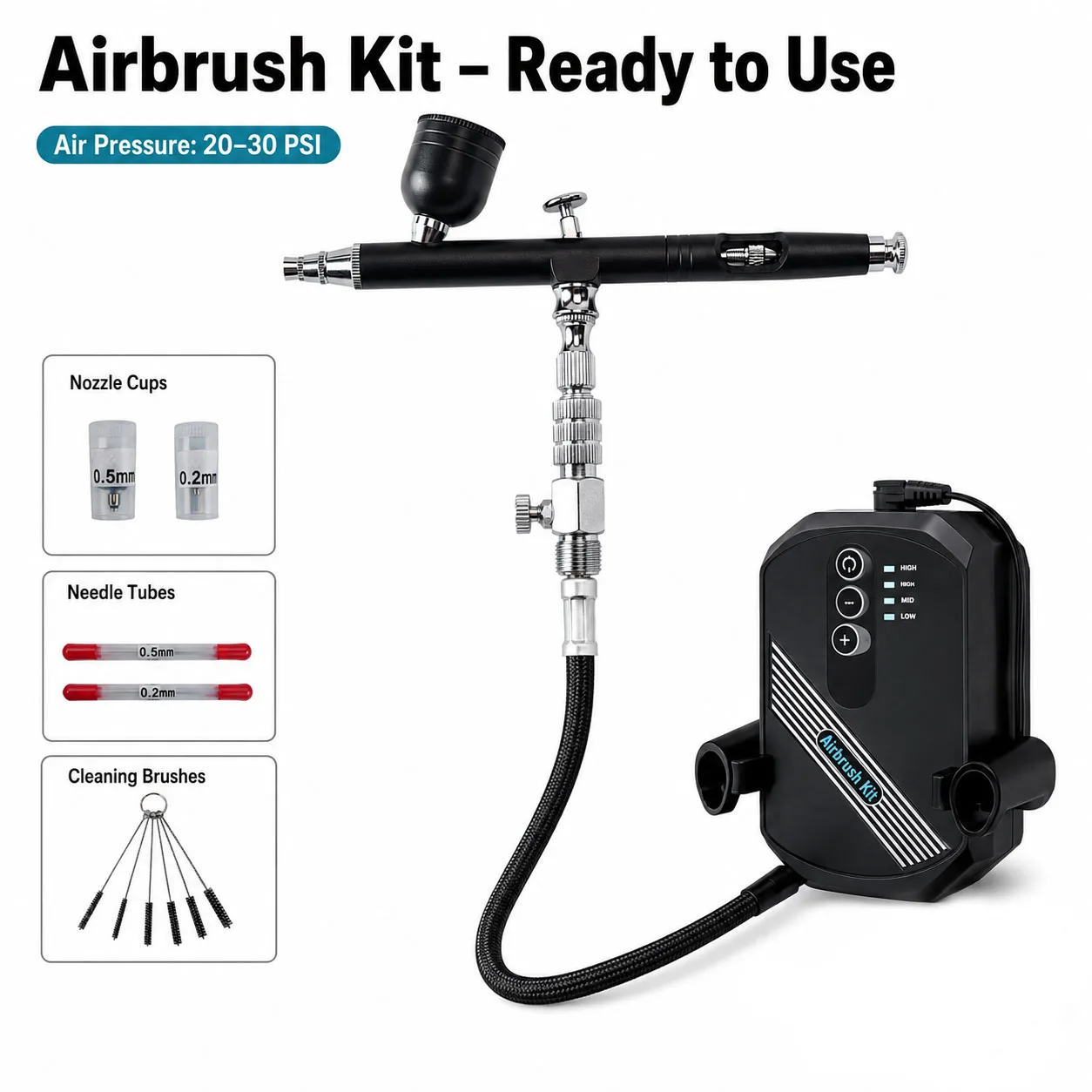 Dual-Action Airbrush Tool with Trigger Control, Easy to Operate. Suitable for Model Painting, Nail Art, Makeup and Art Painting.