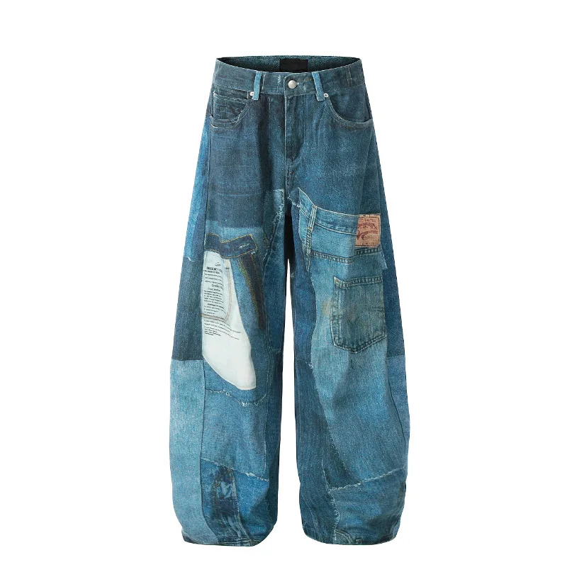 

Men Denim Pant Jeans Women Wide Leg Long Pants Pocket High Waist Straight Trousers Streetwear Splice Casual Loose Punk 2025