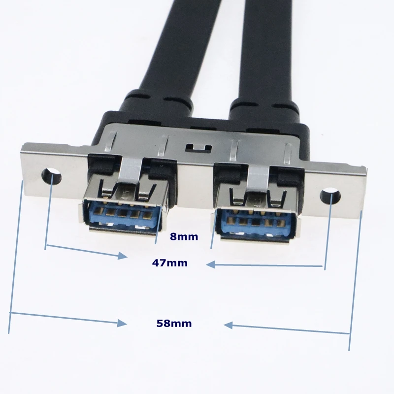 0.3m 5Gbps USB 3.0 20pin Female to Double USB 3.0 2 Port to 19pin Female Flat Wire With Panel Mounting Holes