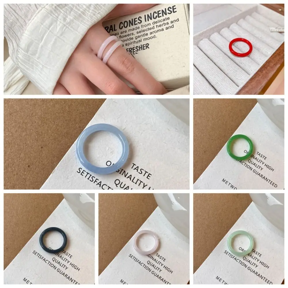 Personality Plastic Resin Ring Transparent Round Acetic Acid Finger Ring Geometric Glass/Lucite Finger Ring Lady