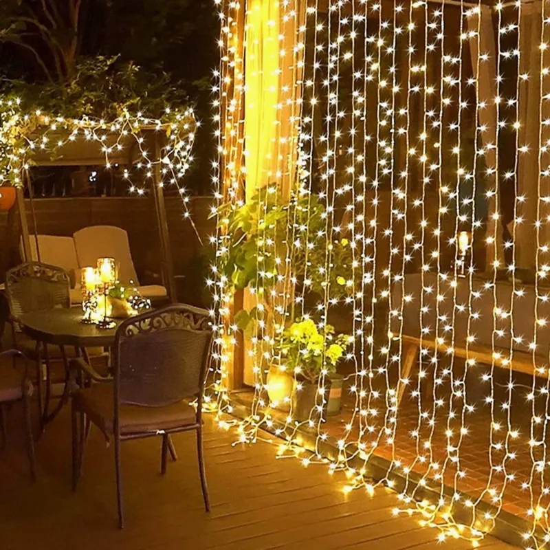 10M X 5M Outdoor Curtain Lights String Lights 1600LED Warm White Waterproof Decorative Wire Lights for Festival Decor