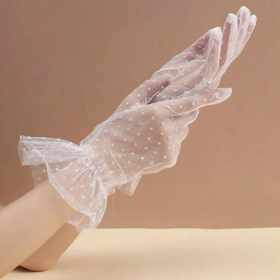 قفازات دانتيل جديدة منقطة، قفازات شبكية قابلة للتنفس واقية من الشمس، قفازات إكسسوارات فستان الزفاف