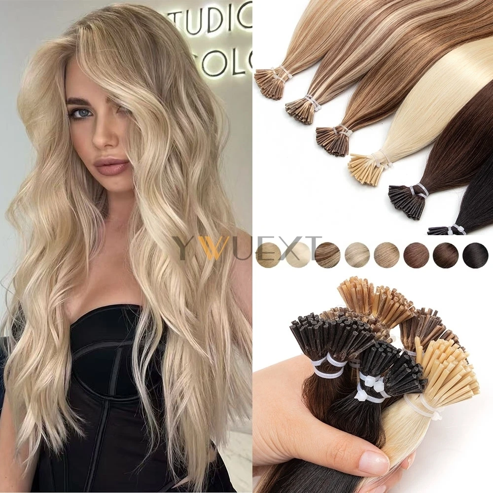 

Natural Straight I Tip Human Hair Extensions 12"-20" Pre Bonded Real Hair Extension 30g Lightweight Thin Ends Fusion Hair