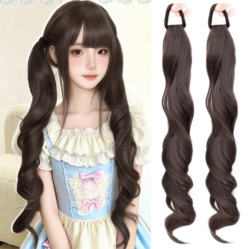 

The girl with a wig, Lolita Roman, with curly double ponytails and a sweet little girl's ponytail