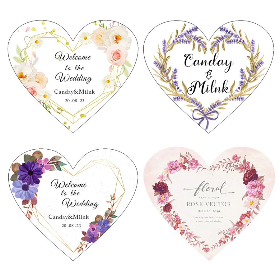 Custom Logo Wedding Birthday Party Sticker Heart Stickers Customize Text Labels Personalized Valentine's Day Engagement Decor