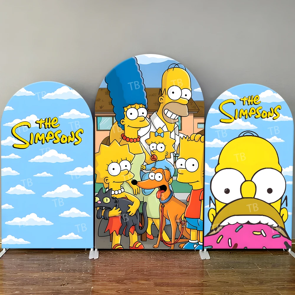 

The Simpsons Arch Backdrop cover Family Group Cat Donut Elements Funny Photo Booth Props for Themed Parties & Home Decoration