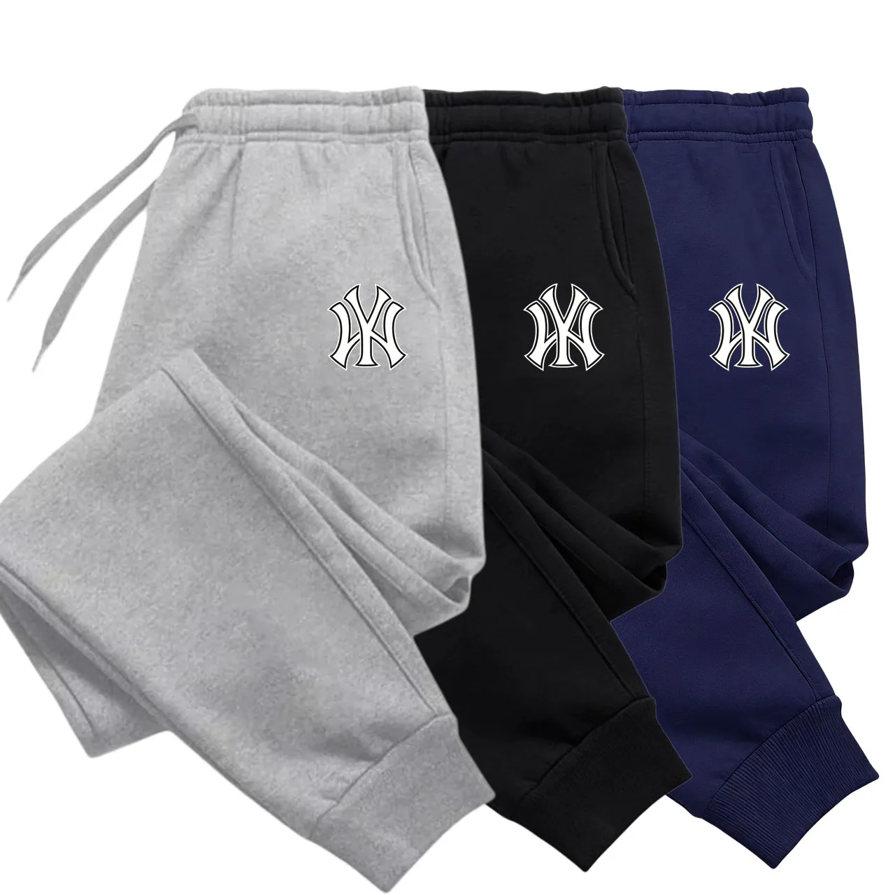 2026 model men's tight pants, loose and versatile drawstring sport pants, printed pattern sport and casual pure color men's pant