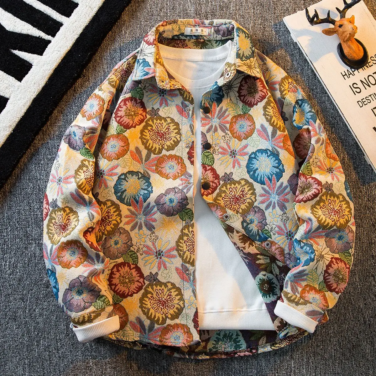 

Men's retro vintage floral shirt autumn handsome casual long sleeved shirt man shirt for men mens shirts men clothing