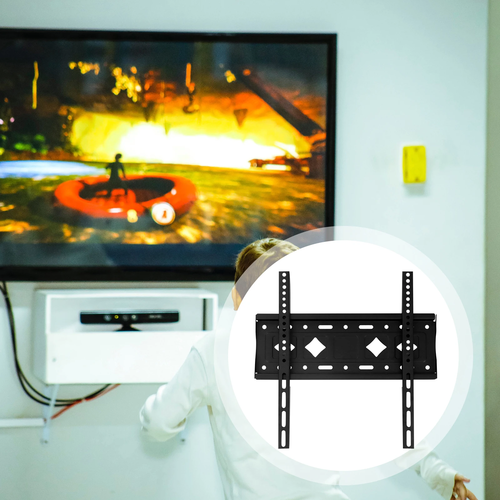 

1Pcs Holder 26-65 Inch Sturdy Wear-Resistant Wall Mount Rack with Level Meter Easy Install Flexible Cleaning for Living Room