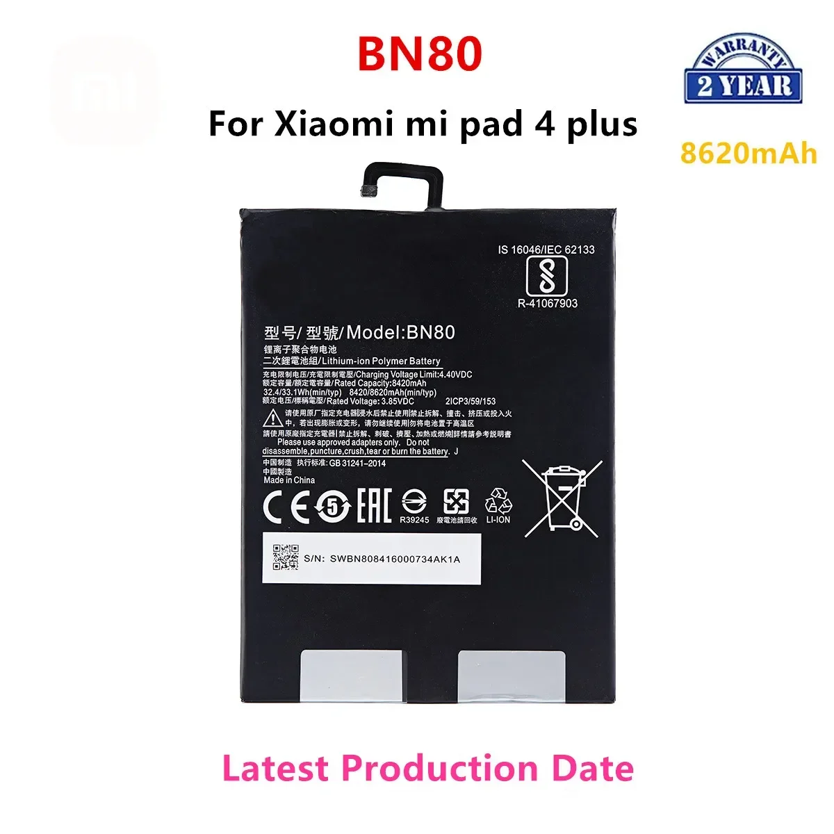 100% Orginal BN80  8620mAh Battery For Xiaomi Mi Pad4 Plus Tablet 4 Pad 4 Plus MiPad4 Plus  phone  Batteries+Tools