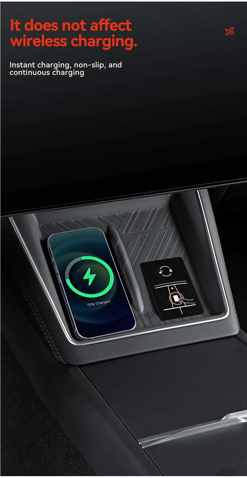 YZ Für Tesla Kabelloses Ladepad Modell Y YL 3 Juniper Mittelkonsole Ladegerät Schutzabdeckung Silikon Rutschfeste Matte Zubehör – Detail 4