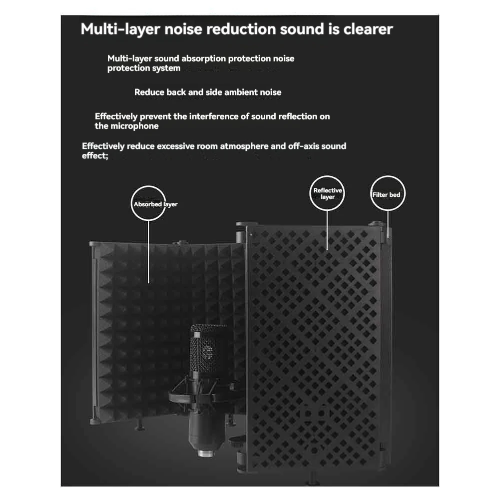 

Изолирующий экран для микрофона BAAE, складной экран для микрофона с тройной звукоизоляцией для студии звукозаписи, подкастов, пения