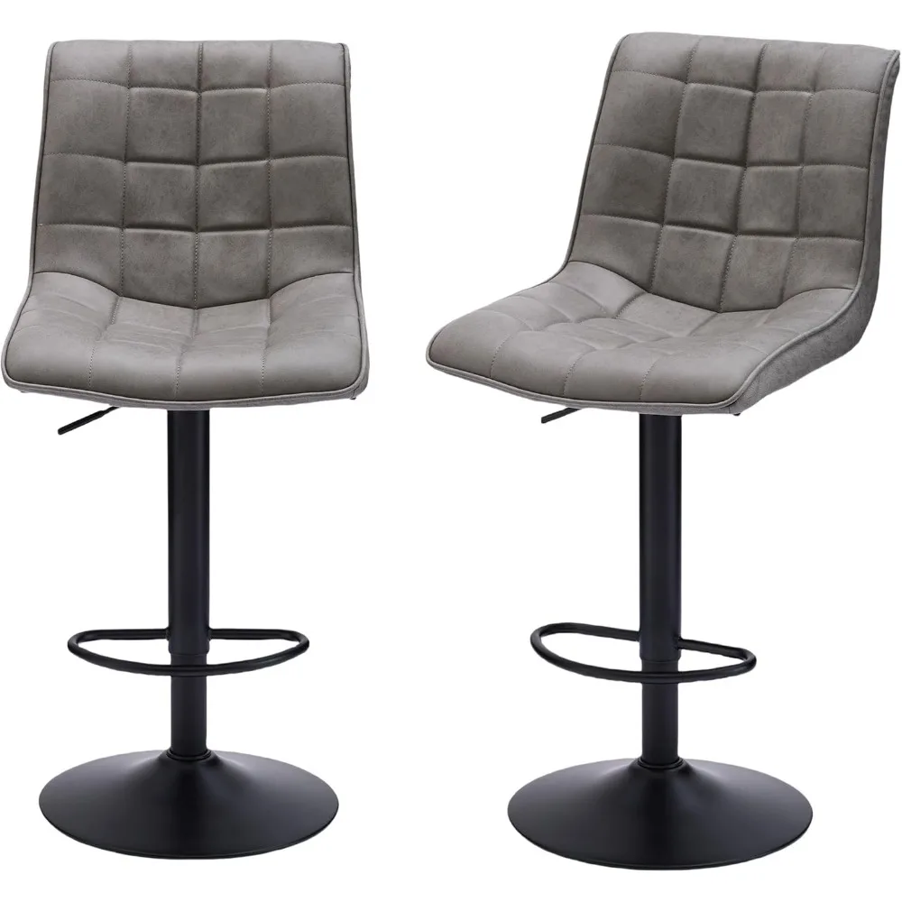 

Swivel Bar Stools Set of 2, Modern Adjustable Bar Stools for Kitchen Island, Gray Kitchen Barstools with Backs, Faux Leather Bar
