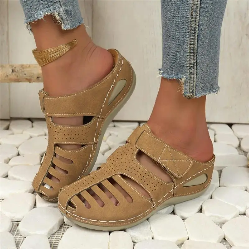 Zapatos transpirables de verano para mujer, sandalias de Color sólido, con cuña y Punta abierta, para exteriores