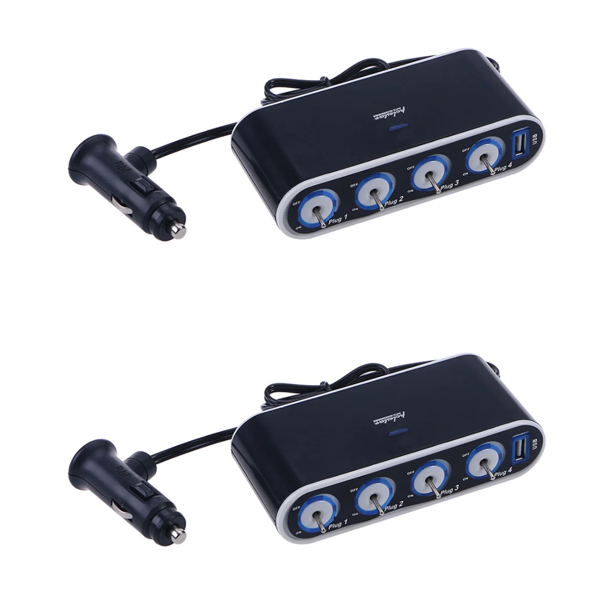 2 Count 4 Way Car Splitter Cigarette Lighter Socket Adapter with USB