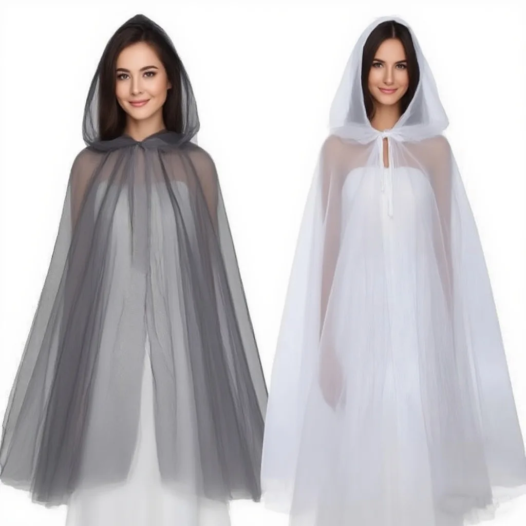 

Halloween Cloak Thin Mesh Long Cloak Hooded Vampire Bridal Shawl Ball Party Costume Props Holiday Dress Up Cosplay Cloak