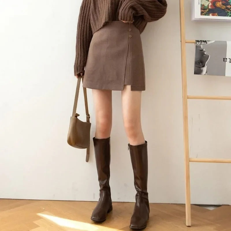 

Юбки женские осенне-зимние модные трапециевидные Faldas шикарные мини элегантные офисные базовые с боковым разрезом в стиле ретро в стиле Харадзюку женские