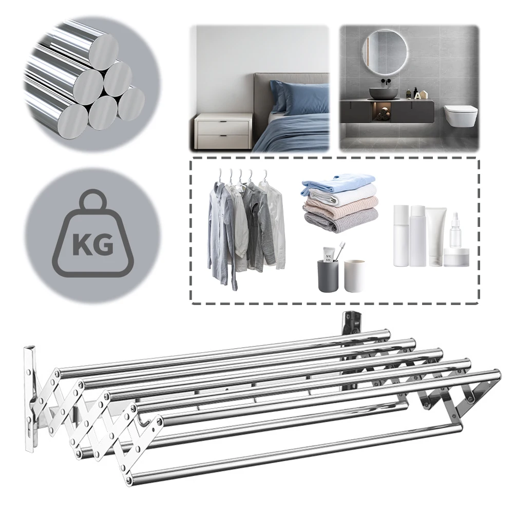 

Wall Mounted Laundry Drying Rack Rustproof Retractable Collapsible Drying Racks Space-Saving Wall Drying Rack for Bathroom/Tower