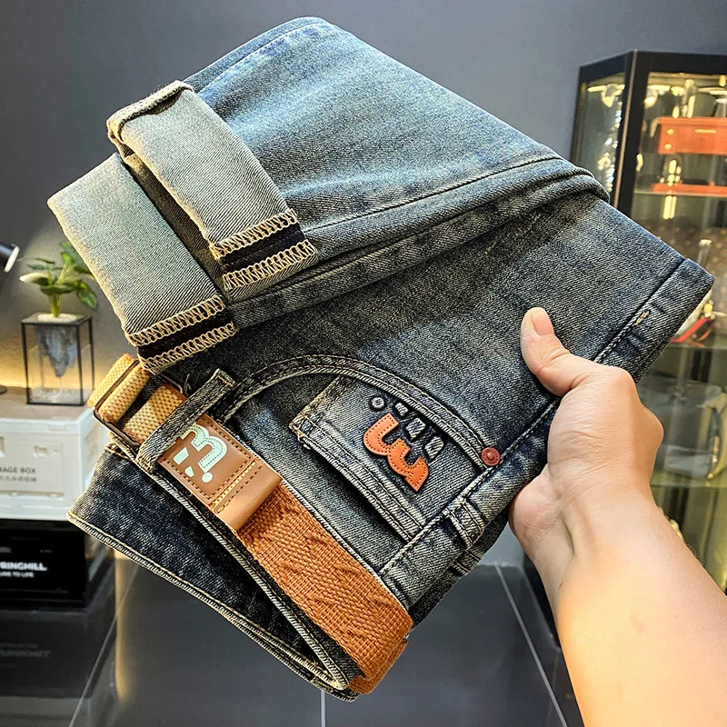 2025 Spring and Autumn New American Style High-end Jeans for Men, Stretch Slim Fit, Skinny, Stylish, Casual Long Pants