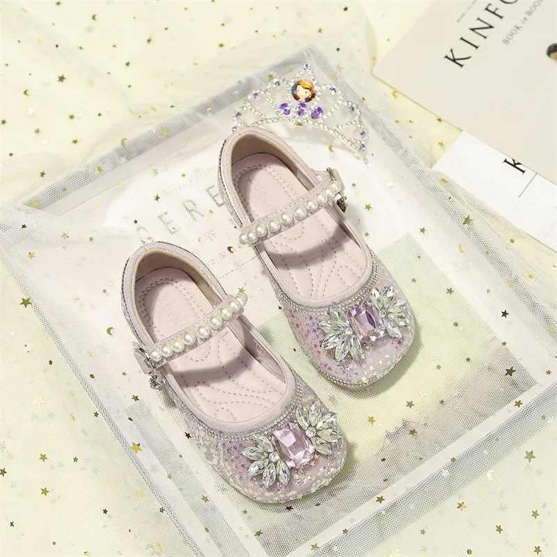 

Fashion New Rhinestones Hook & Loop Girls Mary Janes for Party Wedding Crystal Shoes Children Shows Elegant Sweet Princess Shoes