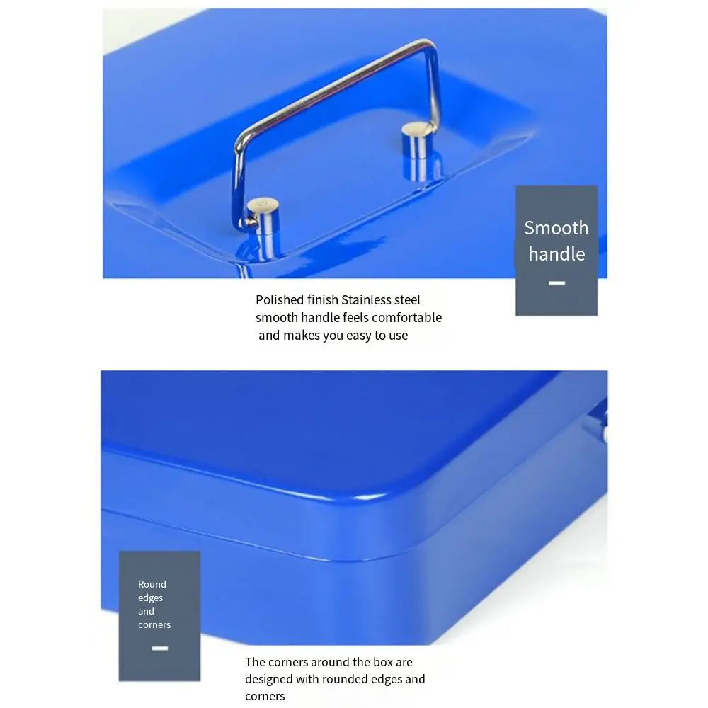 Durable Small/Large Locking Cash Box Safe Double Layer Metal Money Box with Tray Cover Key Lock/ Password Lock Storage Box Home