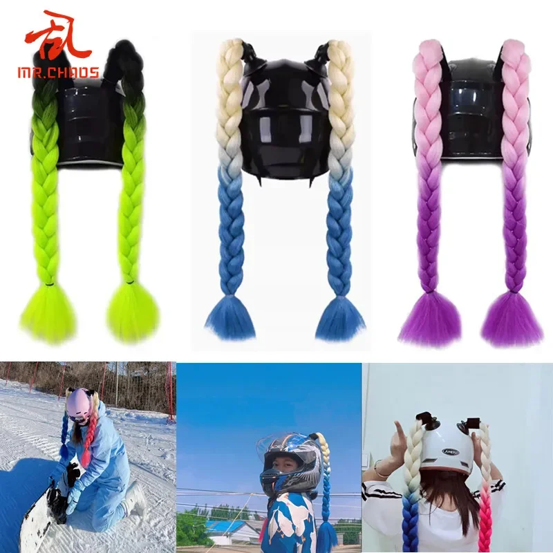 

Helmet Pigtail Motorcycle Helmet Ponytail Bicycle Helmet Braids Hair Tails Used for Any Helmets/Suction Cup Reus 1 pair