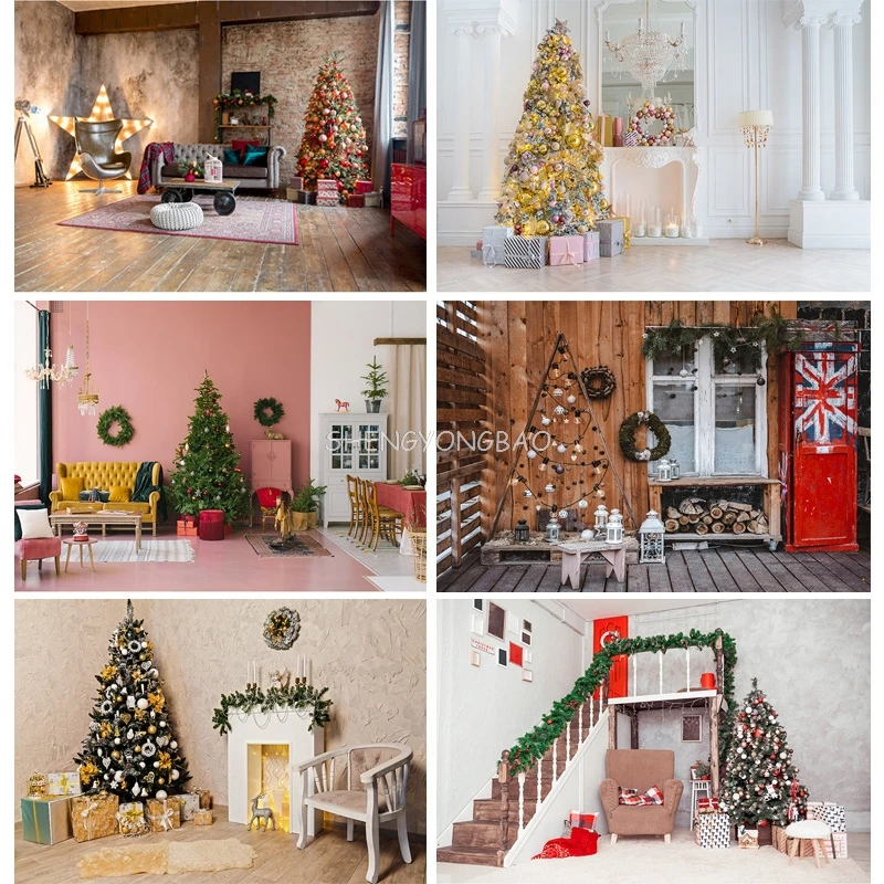 Christmas Backdrops Fireplace Tree Winter Interior Baby Portrait Photography Background For Photo Studio Photophone DHY-05