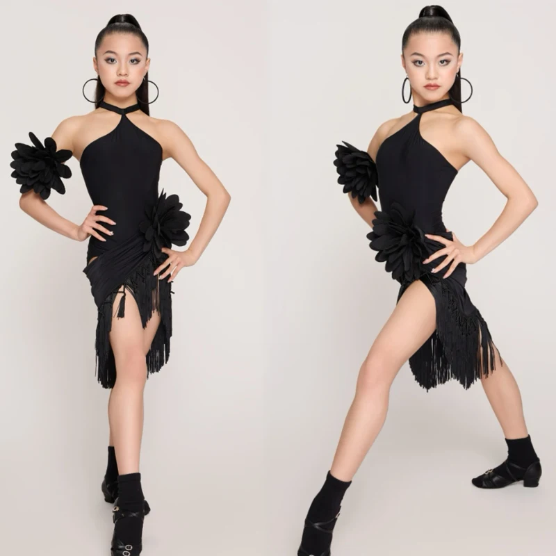 

Fashion Latin Dance Professional Costume Girls Salsa Latin Dance Tassels Dresses Kids Chacha Ballroom Dance Clothing SL12157