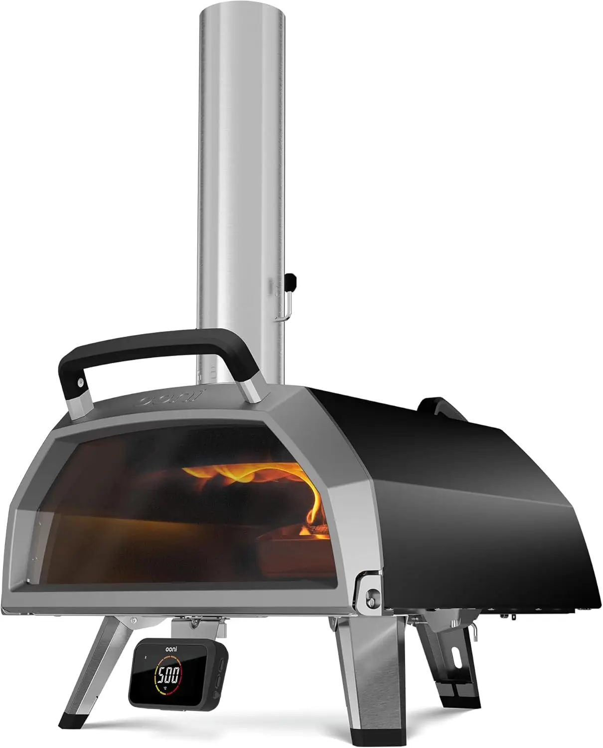 Holz- und Gasbetriebener Outdoor-Pizzaofen mit Pizzastein & Integriertem Thermometer, Pizzaofen für Draußen, Dual-Fuel 16 Zoll Pizzamaker