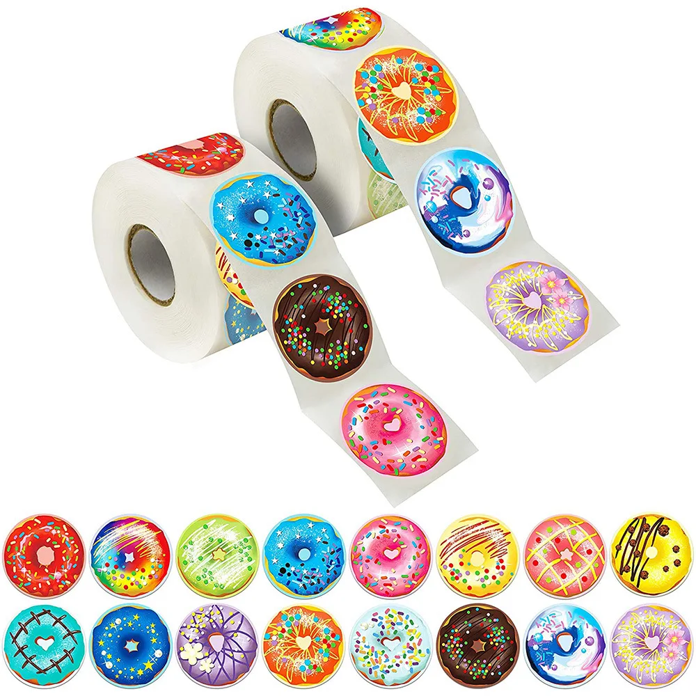 100-500PCS Round Donut Stickers Homemade Bakery Baking Colorful Decoration Labels Kids Party Scrapbooking Stationery Stickers