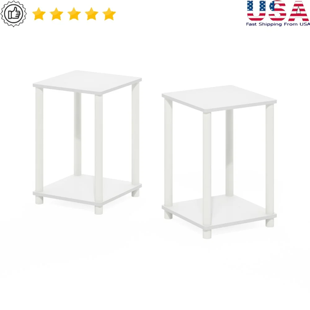 

Sleek Compact End Table Set of 2 Easy Assembly Lightweight Storage Solution Indoor Living Room Furniture White Composite Wood