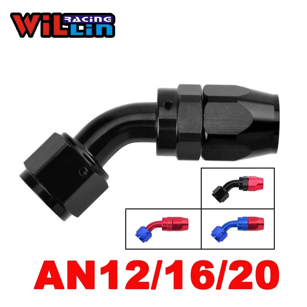 WILLIN - AN12/16/20 نهاية خرطوم دوار من الألومنيوم 45 درجة وصلة خرطوم دوارة محول تركيب الزيت/الوقود تركيب خرطوم مبرد الزيت
