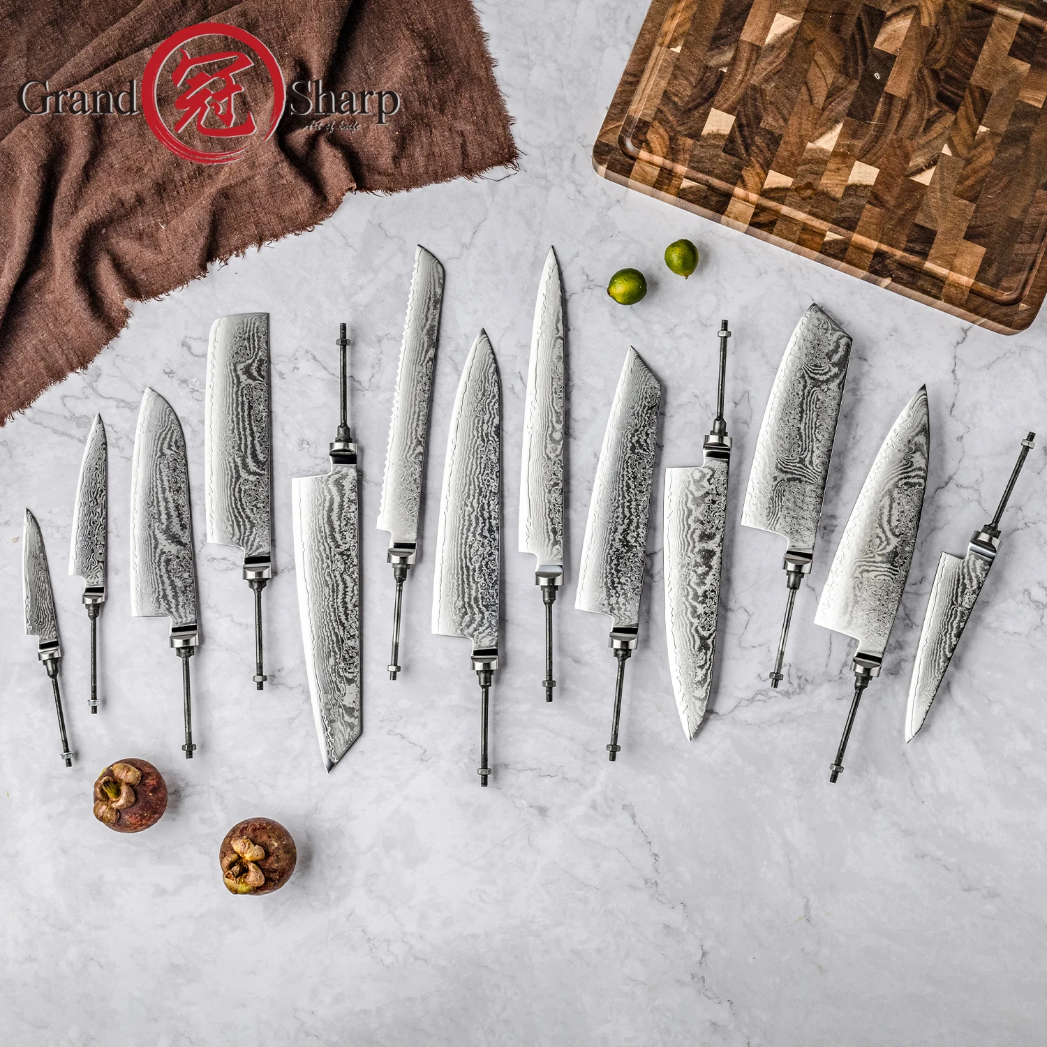 Grandsharp Damascus Blade DIY Damascus Knife Blade 67 Layers S35VN Powder Steel No Handle Chef Knives Durable Kitchen Tool